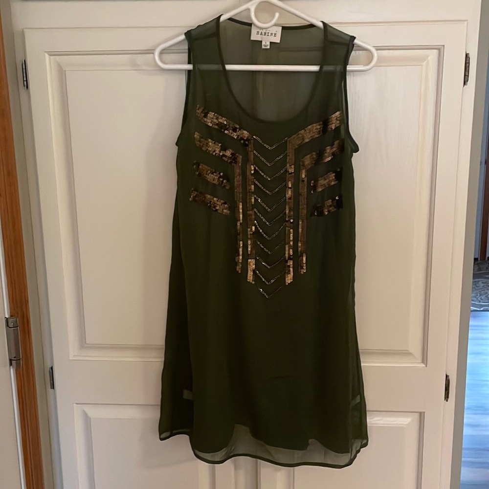 Olive and gold cocktail dress
